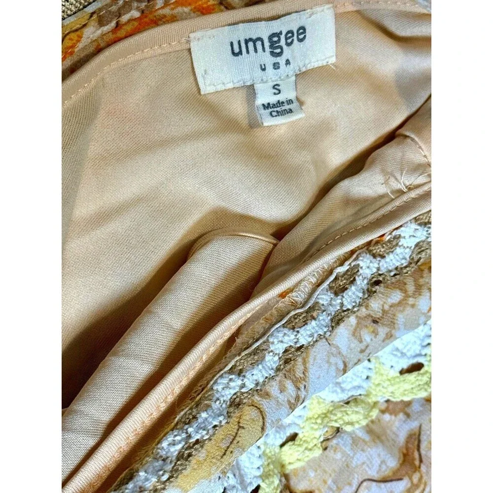 Umgee Small Floral Lace Trim Puff Sleeve Cottagecore Boho summer Dress - Picture 4 of 6